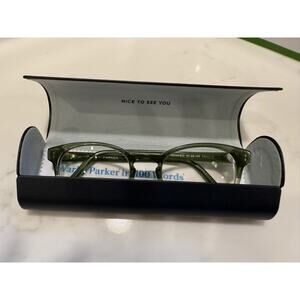 Warby Parker Abner Green Glasses Frames w/ Case and WP Cleaning Cloth.